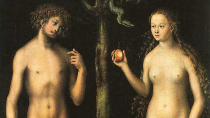 Картина часы Адам и Ева в райском саду
